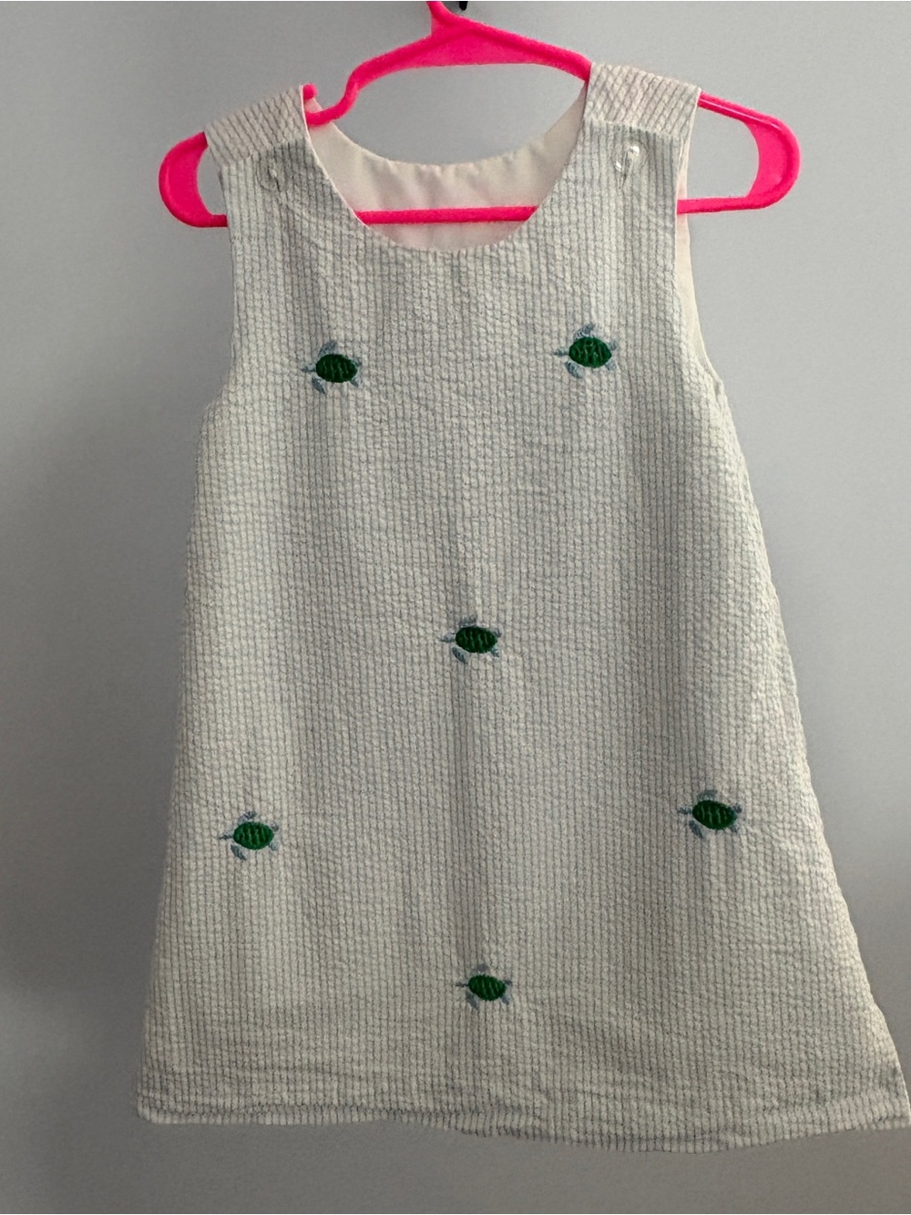 Sleeveless Girls' Embroidered Shift Dress with Green Turtles